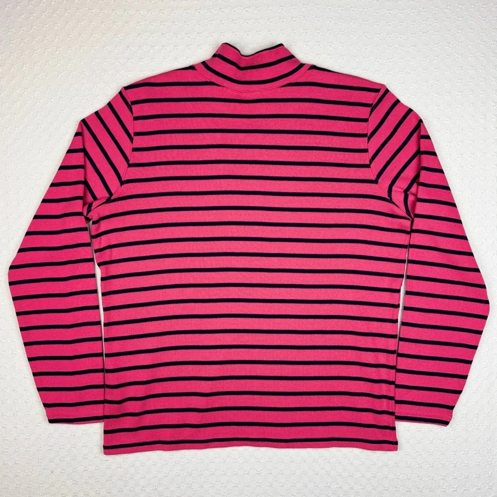 L.L.Bean Quarter Zip Pullover Sailor Striped Women XL Navy Pink-Orange Preppy